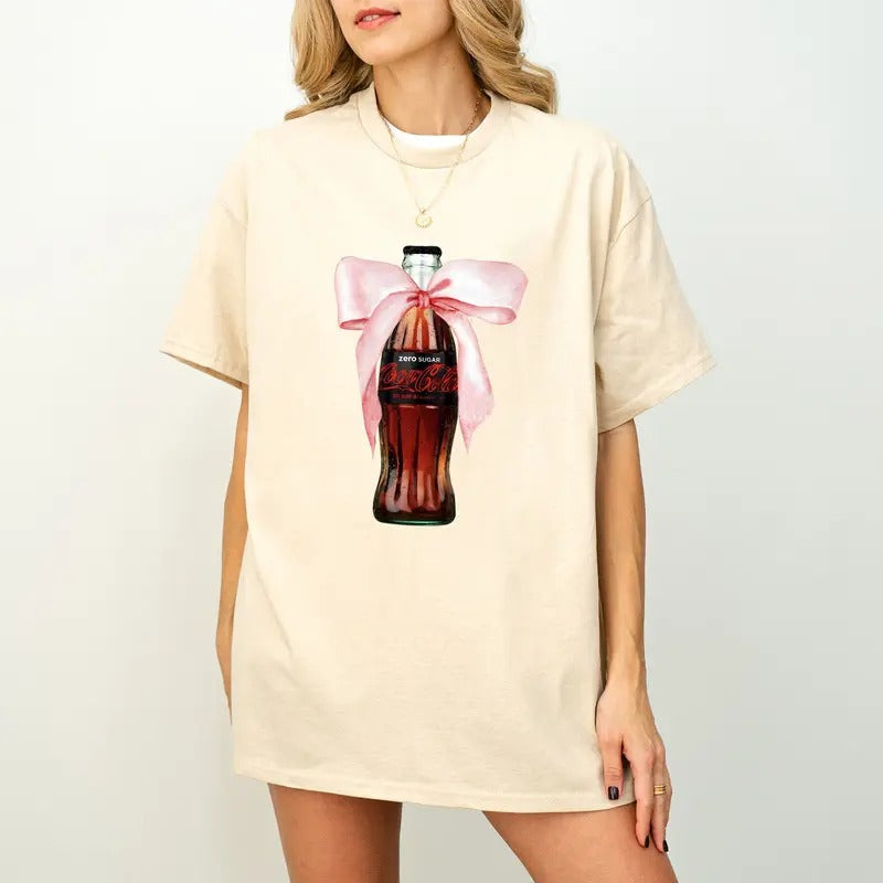 Zero Sugar Shirt, Classic Coca Cola, Coke Sweatshirt, Cute Pink Bow Tee, Trendy Soda Can With Roses, Fun Coke Lover Gift, Coquette Pink Bow Tee