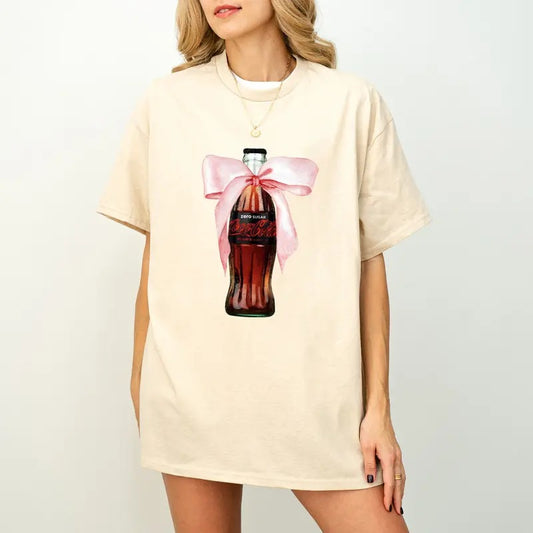 Zero Sugar Shirt, Classic Coca Cola, Coke Sweatshirt, Cute Pink Bow Tee, Trendy Soda Can With Roses, Fun Coke Lover Gift, Coquette Pink Bow Tee