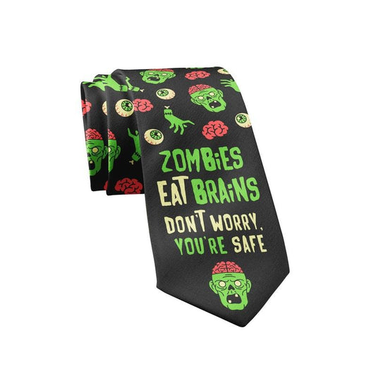 Zombies Eat Brains Don't Worry You're Safe Necktie Funny Neckties for Men Halloween Tie Mens Novelty Neckties Funny Ties