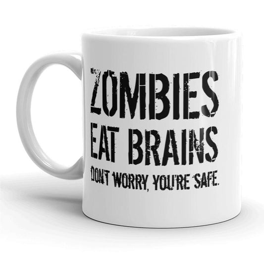 Zombies Eat Brains Mug Funny Halloween Coffee Cup - 11oz Funny Coffee Mugs Ceramic Printed Drinkware Cup