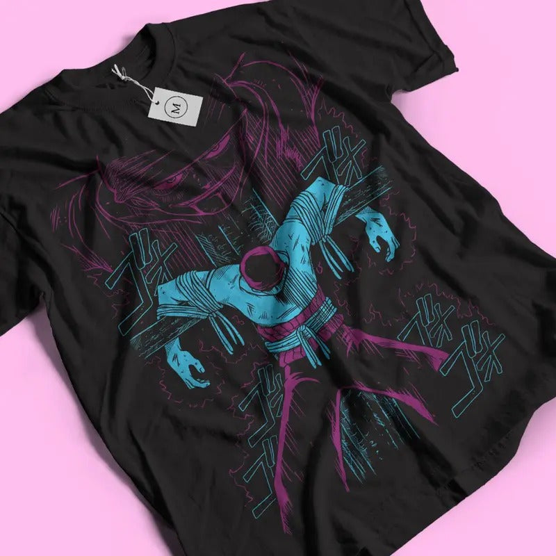 Zoro Crucifixion Moment - Neon One Piece T-Shirt - Japanese Anime, Birthday Gift