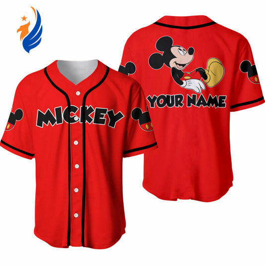 Custom Mickey Mouse Black Red Disney Baseball Jersey – Personalized Chilling Design - Bafud