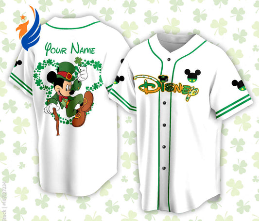 Personalized Saint Patrick s Day Disneyland Baseball Jersey - Custom Mickey St Patrick Family Vacation Trip Gear for Baseball Lovers - Bafud