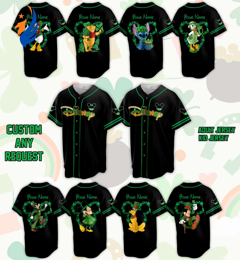 Personalized Disneyland Saint Patrick s Day Baseball Jersey - Celebrate with Mickey & Family on St Patrick s Day! - Bafud