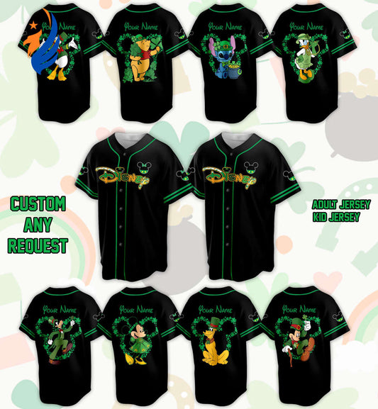 Personalized Disneyland Saint Patrick s Day Baseball Jersey - Celebrate with Mickey & Family on St Patrick s Day! - Bafud