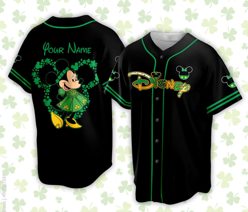 Personalized Disneyland Saint Patrick s Day Baseball Jersey - Celebrate with Mickey & Family on St Patrick s Day! - Bafud