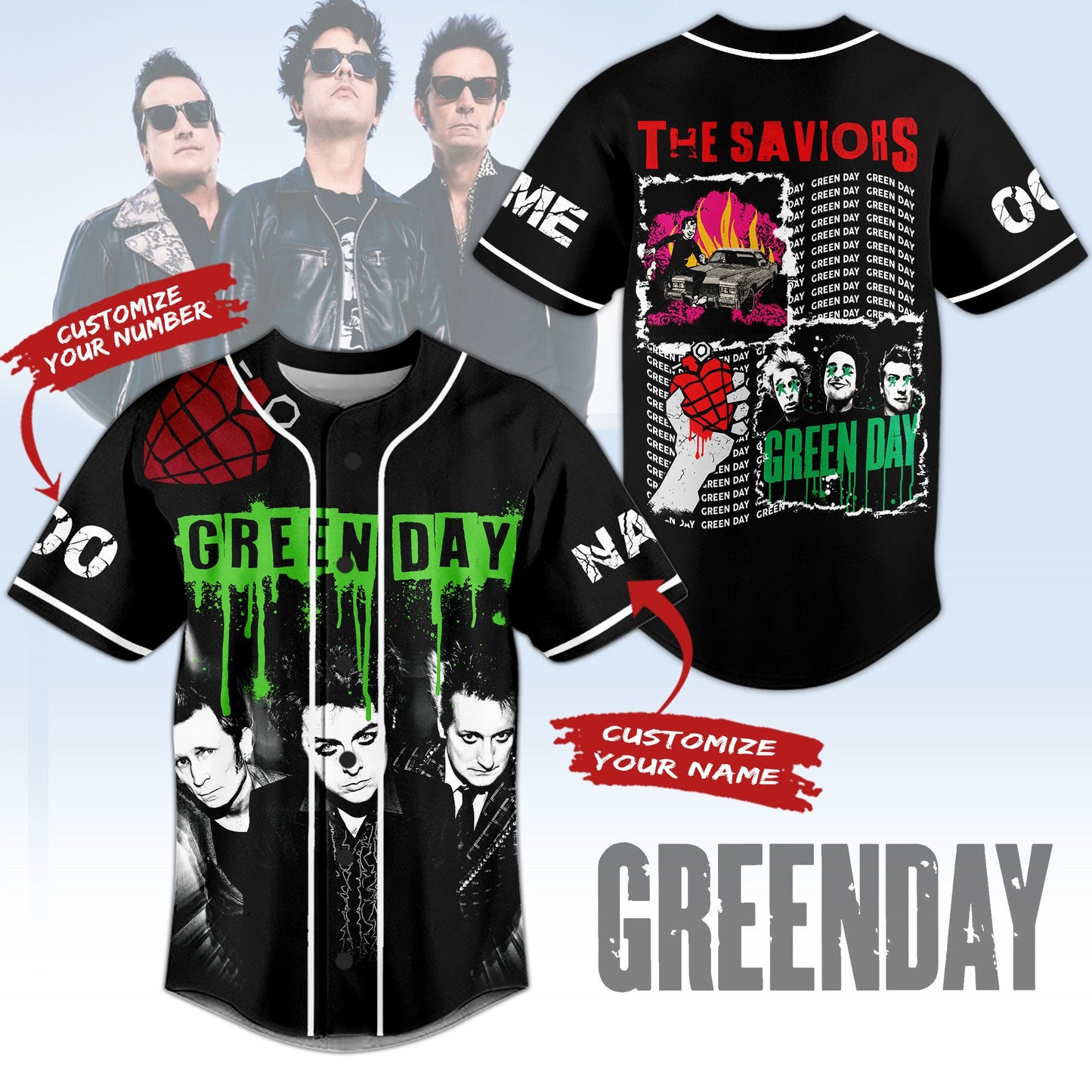 Customized Fierce The Saviors Green Day Baseball Jersey