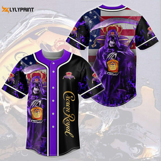 Death Ho Crown Royal Usa Flag Flame All Over Print 3D Unisex Baseball Jersey Purple - lylyprint.com