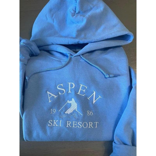 Aspen Ski Resort embroidered Hoodie, ski lover's design, Colorado Resort hoodie, Aspen Resort hoodie; Aspen Ski Hoodies; gift for him/her