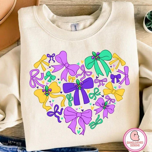 Coquette Mardi gras heart Shirt/sweatshirt/hoodie, Mardi Gras tshirt, Fleur De Lis coquette hoodie, Brushstroke Mardi Gras sweatshirt, Mardi Gras Coquette tshirt, Louisiana png