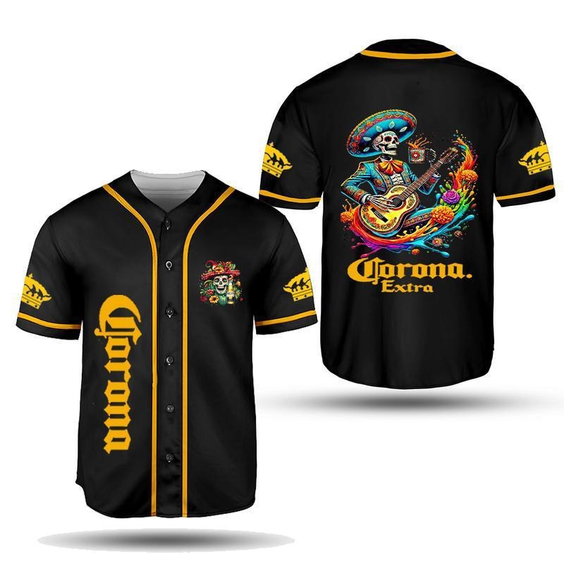 inspired by Corona Beer Baseball Jersey, Día de los Muertos Gift for Beer Lover, Funny Calavera Beer Jersey Shirt, Gift for Her, Mens Shirt Jersey Shirt