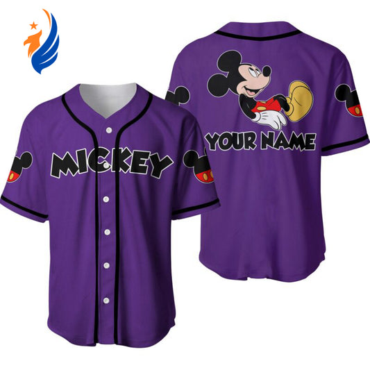 Custom Black Purple Mickey Mouse Baseball Jersey - Personalized Disney Design - Bafud