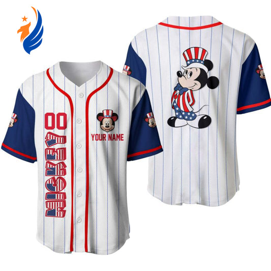 Mickey Mouse July 4th American Flag Baseball Jersey - Custom Disney Design Personalized for You - Bafud