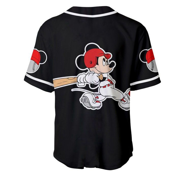Mickey Mouse Red Black Baseball Jersey: Custom Disney Cartoons Gift for Men - Casual Cute & Unique Outfit for Dad - Bafud