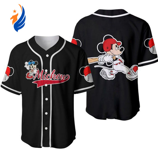 Mickey Mouse Red Black Baseball Jersey: Custom Disney Cartoons Gift for Men - Casual Cute & Unique Outfit for Dad - Bafud
