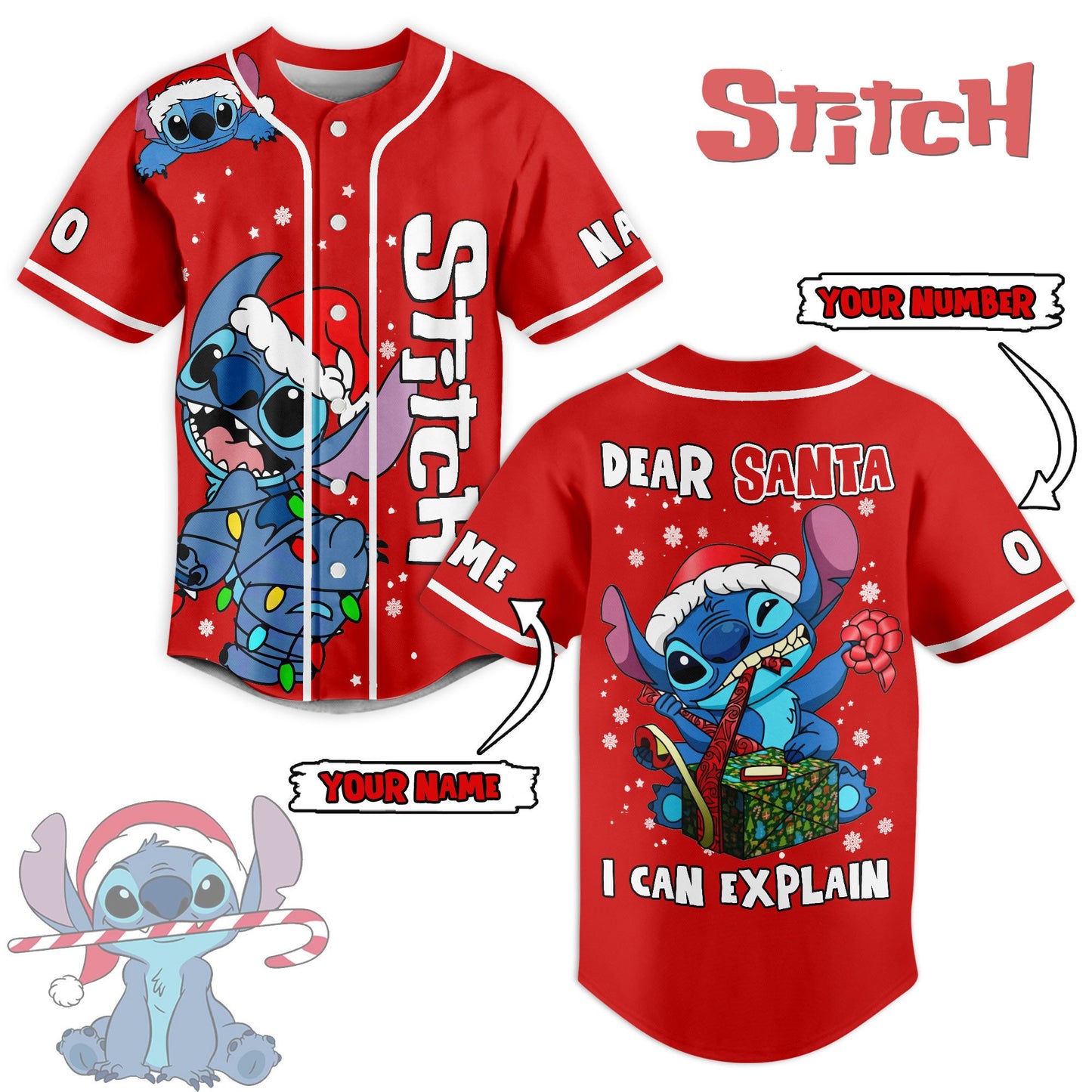 Naughty Lovely Stitch Merry Christmas Red Custom Baseball Jersey