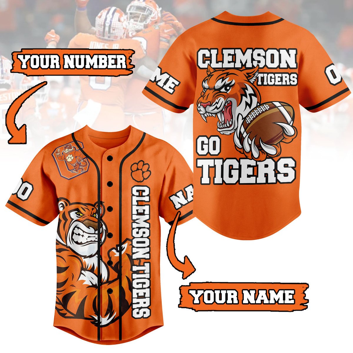 Orange Color Clemson Tigers Sport Custom Baseball Jersey