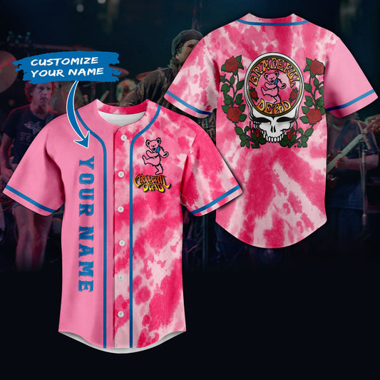 Personalized Dancing Bear Grateful Dead Pink Baseball Jersey
