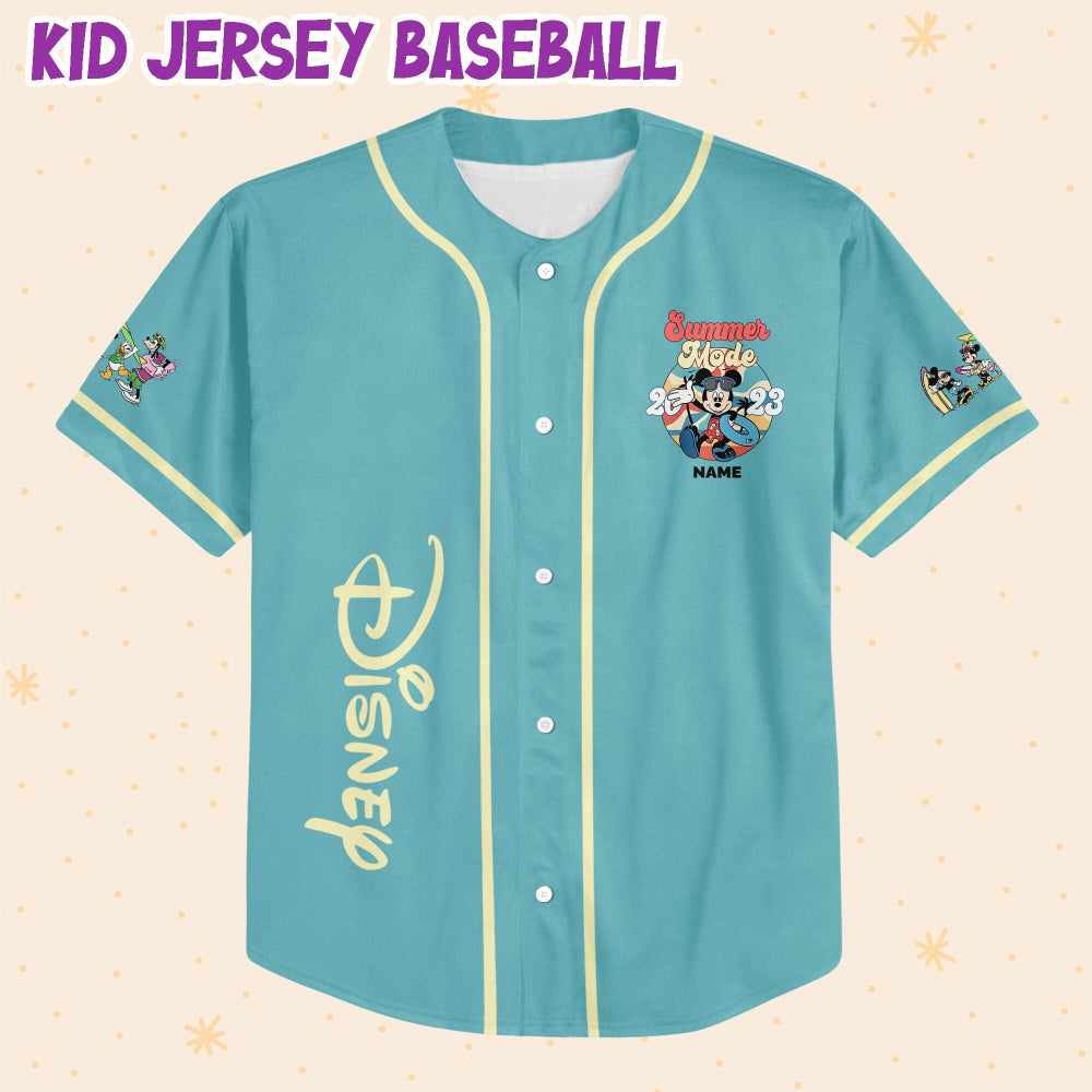 Stay Cool in Style: Personalized Disney Mickey Summer Mode Baseball Jersey - Bafud