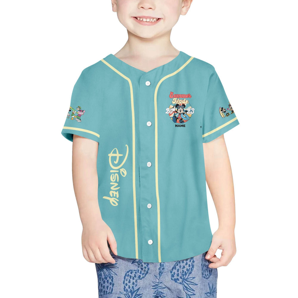 Stay Cool in Style: Personalized Disney Mickey Summer Mode Baseball Jersey - Bafud