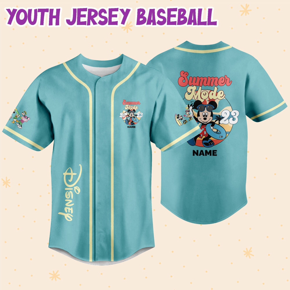 Stay Cool in Style: Personalized Disney Mickey Summer Mode Baseball Jersey - Bafud