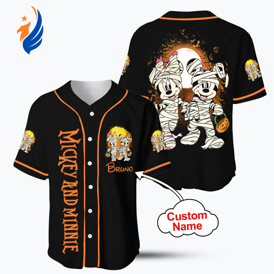 Get Spooky with Personalized Mickey and Minnie Halloween Baseball Jersey Shirt - Bafud