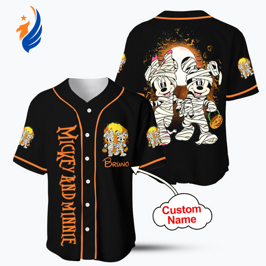 Get Spooky with Personalized Mickey and Minnie Halloween Baseball Jersey Shirt - Bafud