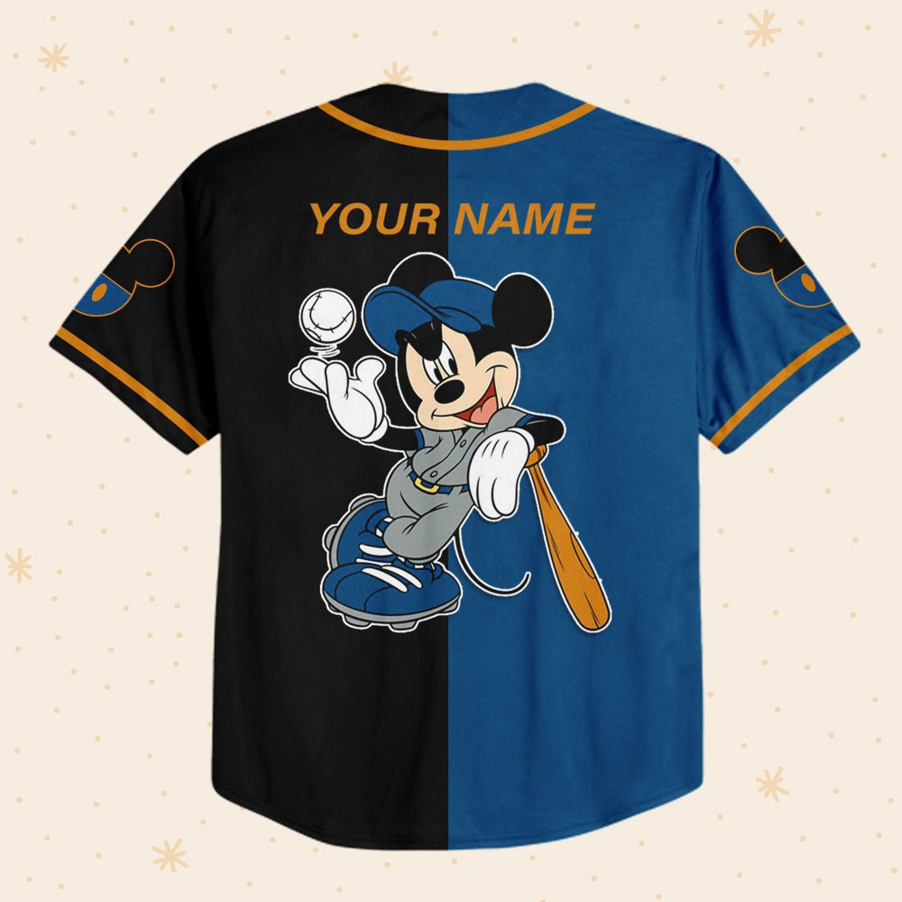 Custom Mickey Baseball Jersey - Blue & Black Horizontal Text Design - Bafud