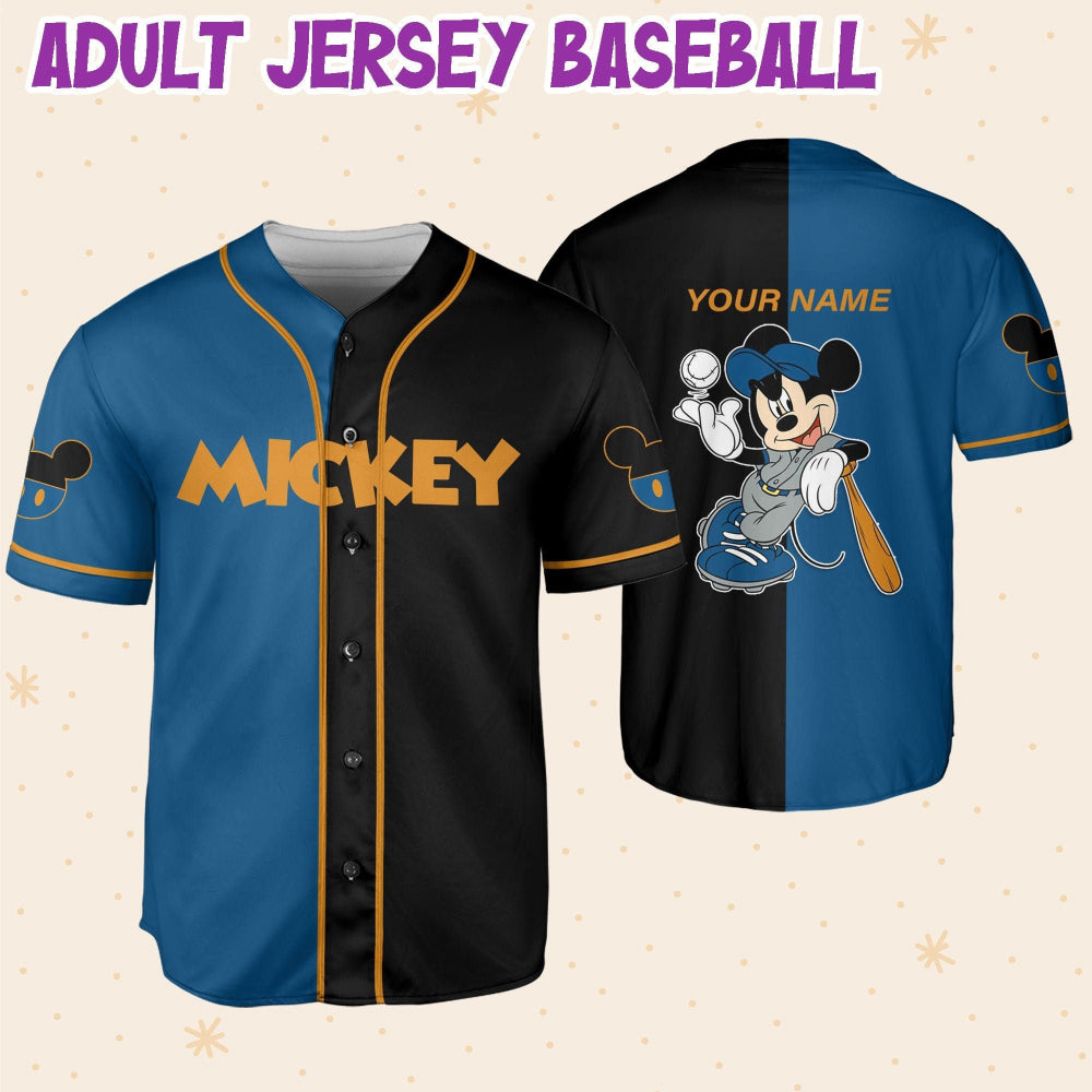 Custom Mickey Baseball Jersey - Blue & Black Horizontal Text Design - Bafud