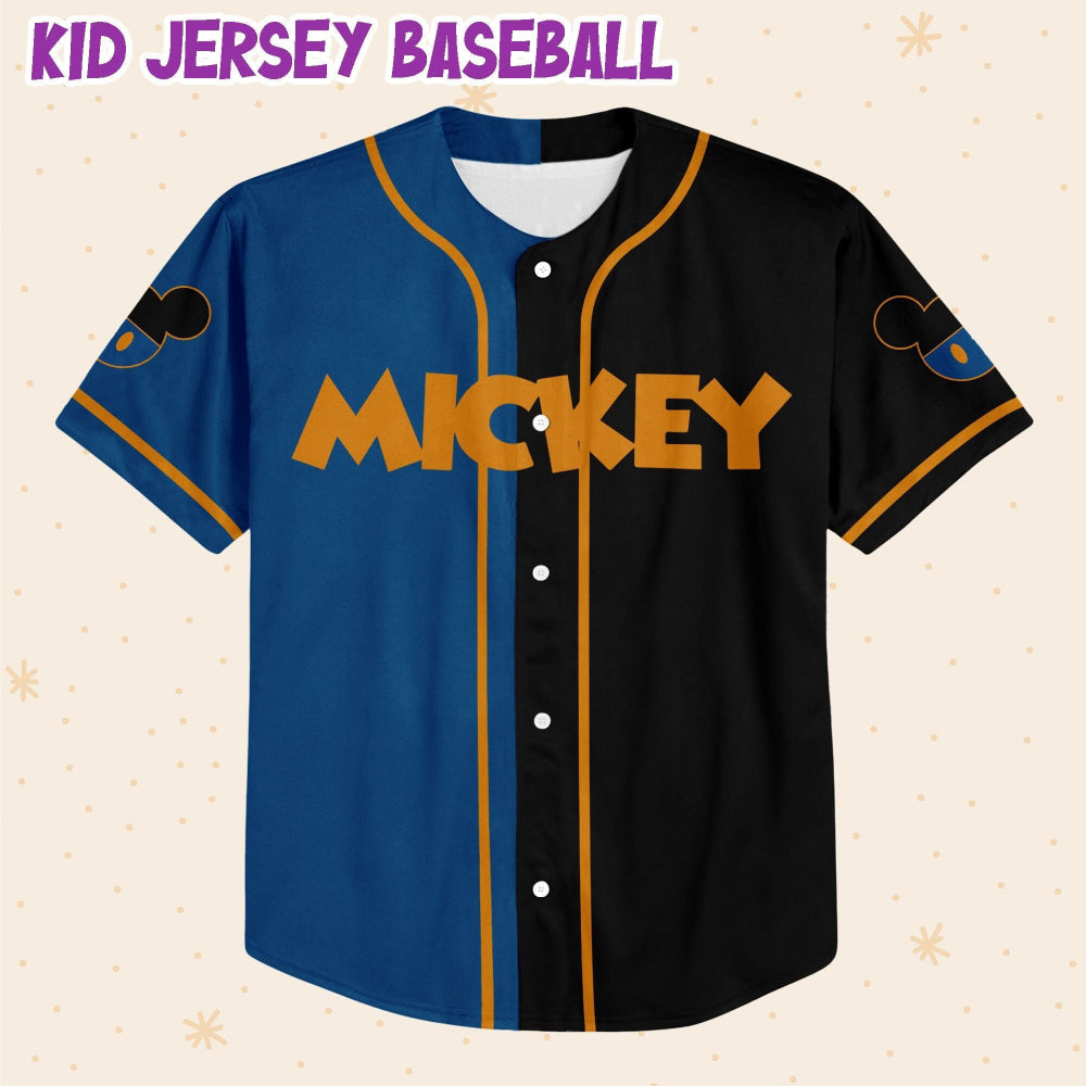 Custom Mickey Baseball Jersey - Blue & Black Horizontal Text Design - Bafud