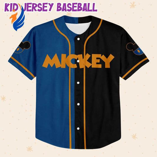 Custom Mickey Baseball Jersey - Blue & Black Horizontal Text Design - Bafud