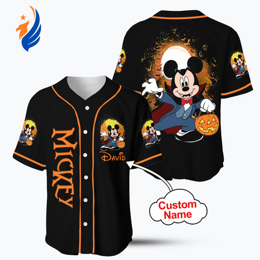 Spooky Personalized Mickey Mouse Vampire Baseball Jersey Shirt for Halloween - Bafud