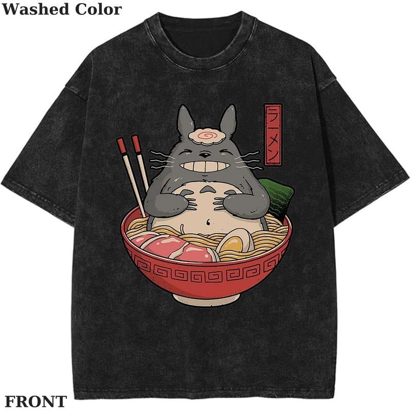 pokemon Totoro Ramen Graphic T-Shirt, Pokemon T-Shirt, PKM Shirt, Anime Funny Shirt, Vintage Tee Streetwear Shortsleeve Printed Womenswear Top