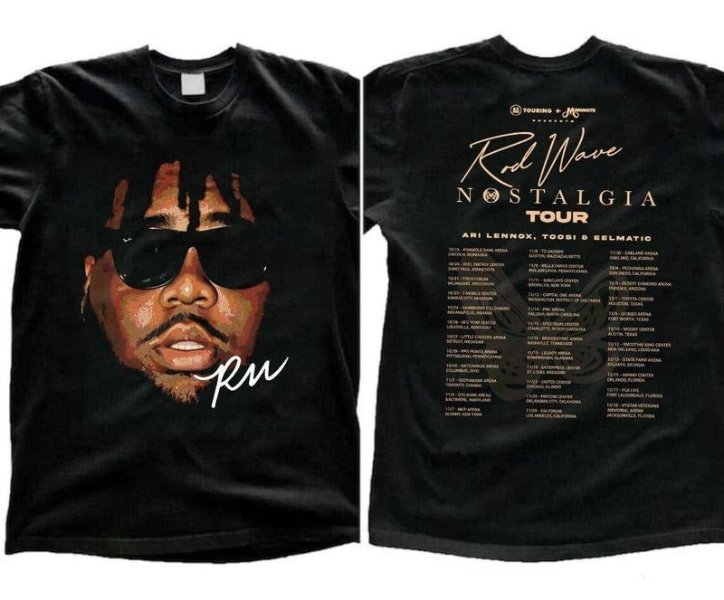 rod wave signature graphic nostalgia tour rap music black t-shirt gift fans