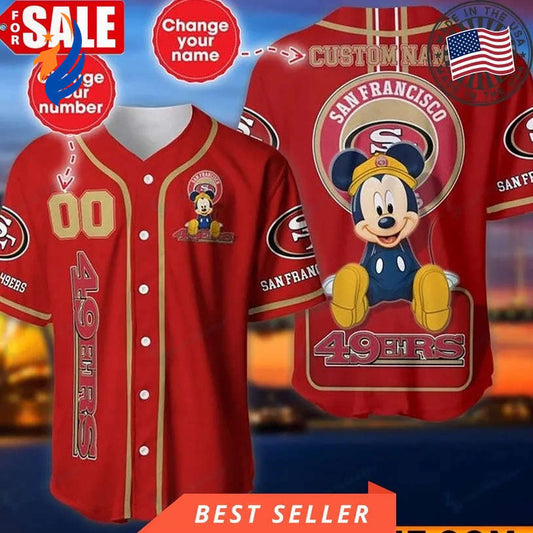 Score Big with Personalized San Francisco 49ers Mickey Baseball Jersey - Customizable NFL Gear - Bafud