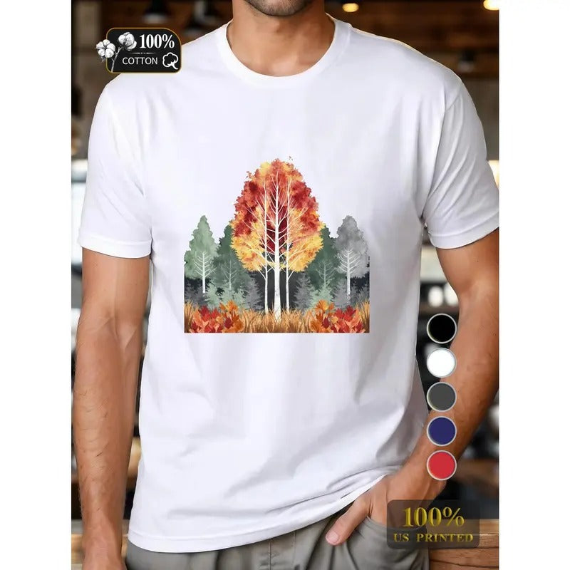 tree with autumn leaves Pure Cotton Men's Tshirt Comfort Fit Made in USA