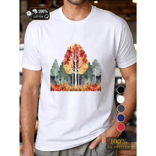 tree with autumn leaves Pure Cotton Men's Tshirt Comfort Fit Made in USA