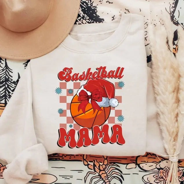 Christmas Basketball Mama Sweatshirt/hooodie/tshirt, Basketball with Santa Hat Shirt, Basketball Christmas Shirt, Basketball Lover Gift