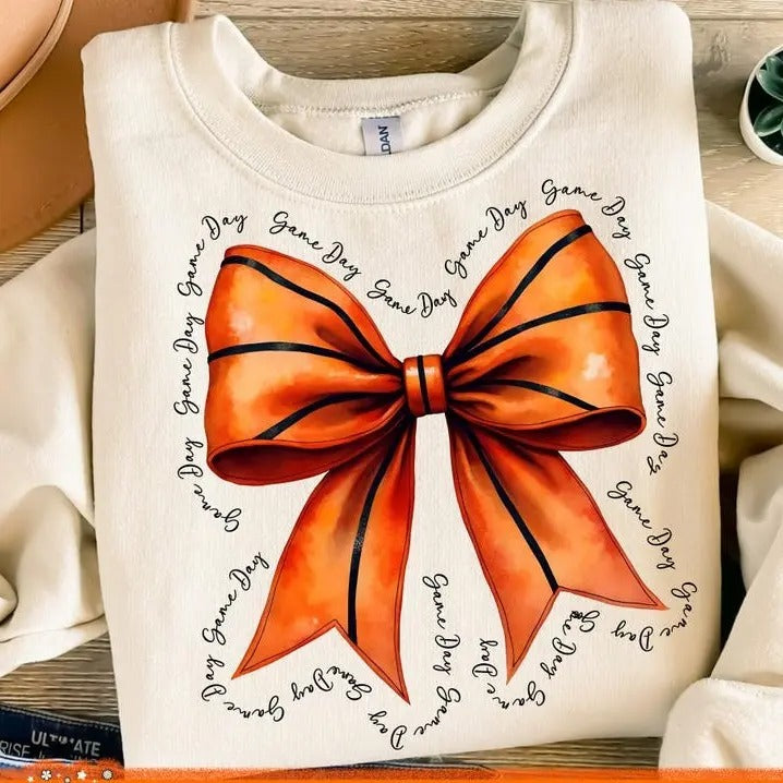 Basketball sweatshirt/hoodie/tshirt, Game Day Coquette Bow tshirt, Basketball mom hoodie, Game Day, Retro Basketball sweatshirt