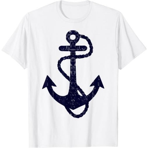 vintage distressed sailing boat nautical grungy navy anchor T-Shirt Made in USA