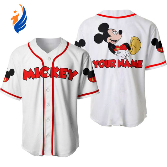 Disney White Mickey Personalized Baseball Jersey - Customize Your Team Gear! - Bafud
