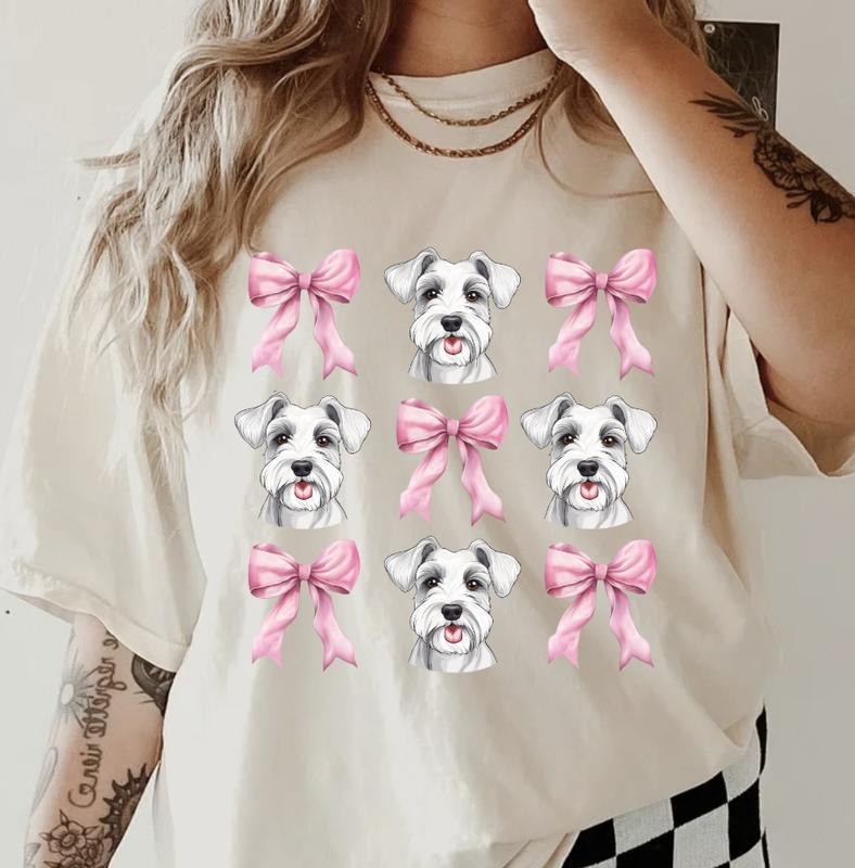 white schnauzer with bow Shirt ~ Unisex Apparel Relaxed Fit Printed In The USA Clothing Womenswear Casual Comfort Cotton Top Athletic Boho Chic